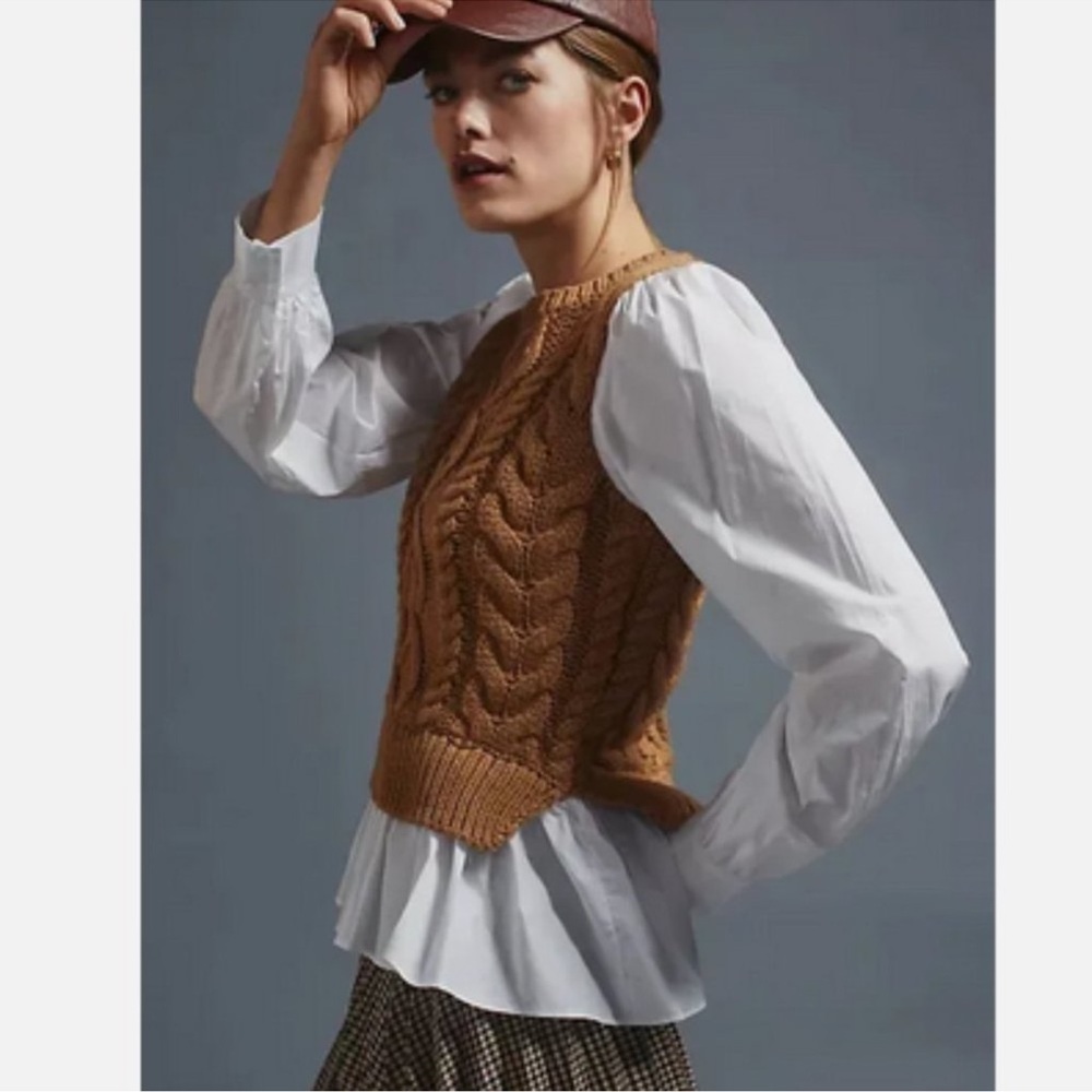 By Anthropologie Sweater Vest & Blouse Layered Top